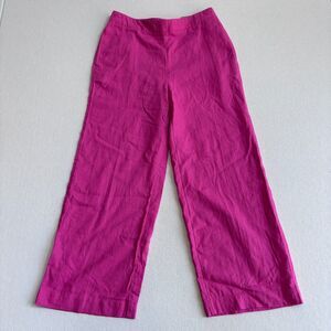 Chico's Linen Blend Cropped Pants Womens 4 Pink Wide Leg Pull On Lightweight NWT